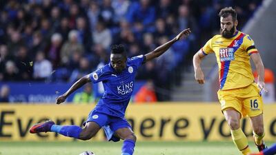 Leicester City’s Ahmed Musa scores their first goal. Eddie Keogh / Reuters