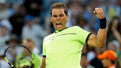 Rafael Nadal of Spain celebrates his win over Philipp Kohlschreiber of Germany during the Miami Open at the Crandon Park Tennis Center on March 26, 2017 in Key Biscayne, Florida. Matthew Stockman / Getty Images