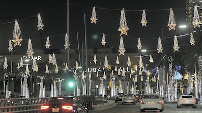 Christmas decorations at the boulevard in downtown Dubai.