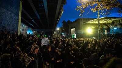 Demonstrators chant while gathering during a vigil for the victims of the Ukraine International Airlines flight that was unintentionally shot down by Iran, in Tehran, Iran. Bloomberg