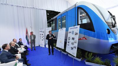 Dubai's new metro train goes on display at a testing facility in Poland. Courtesy RTA