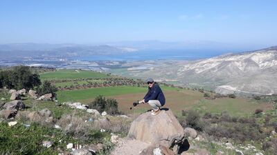 Nico in Umm Qais, Jordan, overlooking Syria, Palestine and Lebanon. Photo: Nico Dingemans