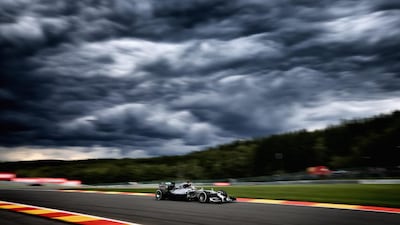 Clouds shadowed Lewis Hamilton, but the Mercedes driver practised in dry conditions. Clive Mason / Getty Images