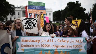 In September 2017 immigrants and supporters demonstrate during a rally in support of the Deferred Action for Childhood Arrivals (DACA) in front of the White House on in Washington DC. Eric Baradat / AFP