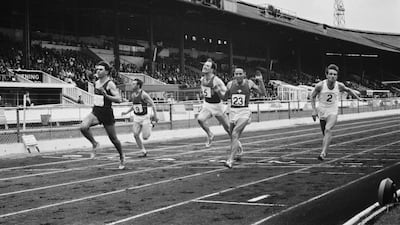 Far right, Archer competes at the Amateur Athletic Association championships at White City in London, in July 1966. Getty Images