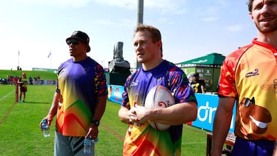 Josh Lewsey, centre, will play alongside brothers Tom and Ed for the Mike Ballard Foundation Conquistadors. Victor Besa for The National.