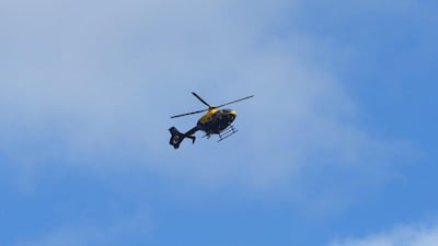 A Police helicopter is seen during the Premier League match between Manchester United and AFC Bournemouth at Old Trafford on May 15, 2016 in Manchester, England. (Alex Livesey/Getty Images)