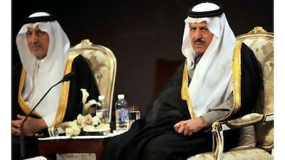 The Saudi interior minister, Prince Nayef bin Abdul Aziz, right, at the King Faisal International Prize ceremony in Riyadh in March. Fayez Nureldine / AFP