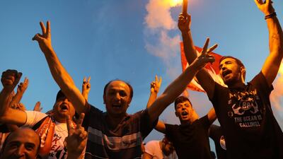Supporters of the main opposition Republican People's Party (CHP), celebrate their mayoral election victory in Istanbul. Mesude Bulbul / Reuters