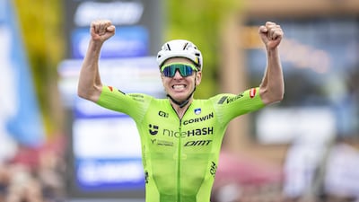 Tadej Pogacar of Slovenia and UAE Team Emirates celebrates after winning the world road race title at the UCI 2024 Road World Championships in Zurich, Switzerland, on September 2024. EPA