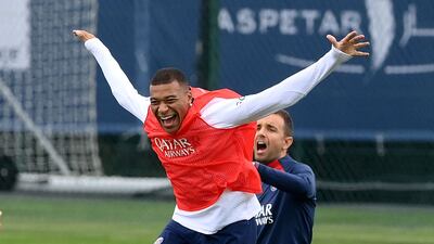 Paris Saint-Germain's forward Kylian Mbappe during training. AFP