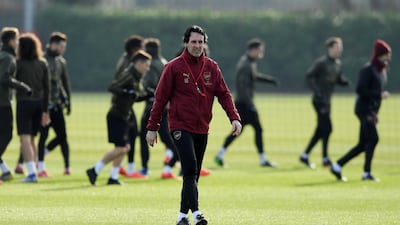 Arsenal Training - Arsenal Training Centre, St Albans, Britain. Arsenal manager Unai Emery during training Action. Reuters
