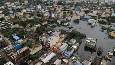 An aerial view of flood-ravaged Chennai. Heavy rain and flooding has killed nearly 300 people in the Indian city since last month. AFP