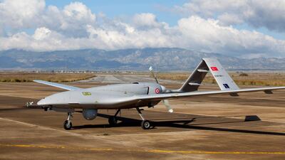 The Bayraktar TB2 drone at Gecitkale Airport in Famagusta in the self-proclaimed Turkish Republic of Northern Cyprus (TRNC). AFP