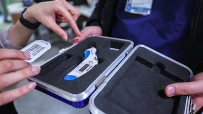 Part of the ultrasound machine is prepared for use