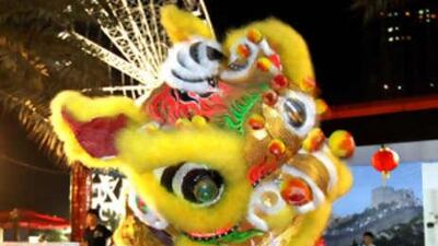 A lion dance performed by dancers from Shan-Dong, China, at Al Qaeba.