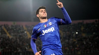 Juventus forward Alvaro Morata celebrates after scoring the eventual winner in a 1-0 victory over Palermo in Serie A on Saturday. Franco Lannino / EPA / March 14, 2015