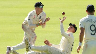 England's Zak Crawley catches out South Africa's Anrich Nortje. Reuters