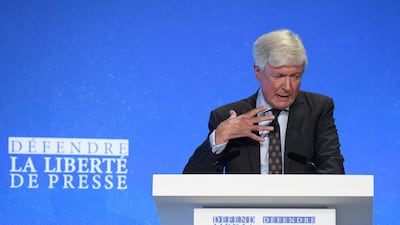 Director General of the BBC Tony Hall speaks to delegates during day two of the Global Conference on Press Freedom on July 11, 2019 in London, England. Leon Neal/Getty Images