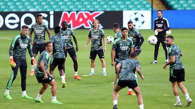 Luka Modric with his Real Madrid team-mates during training in Glasgow. PA