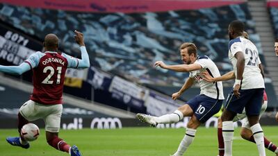 Spurs attacker Harry Kane scores their second goal. Reuters