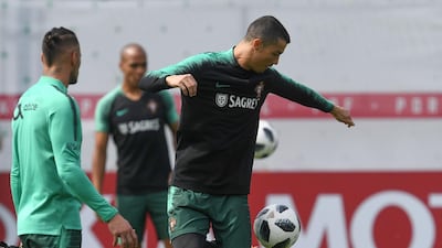 Cristiano Ronaldo attends a training session at their base camp in Kratovo, Moscow, Russia, on June 12, 2018. Francisco Leong / AFP