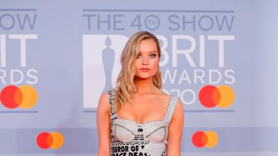 Laura Whitmore arrives at the Brit Awards 2020 at The O2 Arena on Tuesday, February 18, 2020 in London, England. AFP