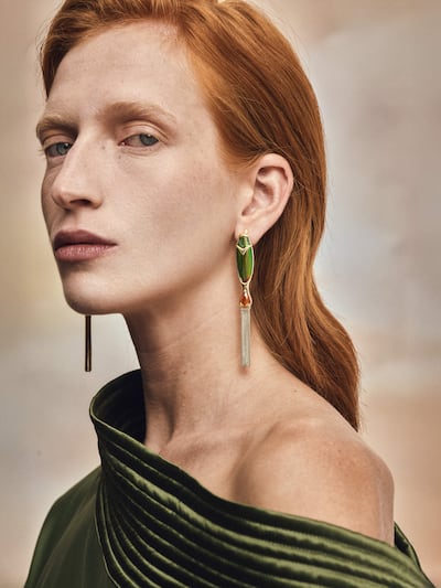 Lito Fine Jewellery reimagines the scarab for its Cosmic Guardians collection, using naturally iridescent beetles preserved by French taxidermist Deyrolle. Photo: Thanassis Krikis for Lito