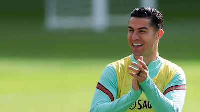 Portugal's player Cristiano Ronaldo reacts during a training session at Bessa stadium in Porto, Portugal, 27 March 2022. Portugal will face North Macedonia in their FIFA World Cup Qatar 2022 play-off qualifying soccer match on 29 March 2022. EPA / MANUEL FERNANDO ARAUJO