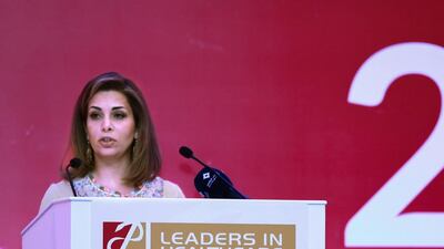 Princess Haya speaks on Thursday at the Leaders in Healthcare Conference in Dubai. Victor Besa for The National
