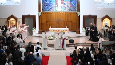 Pope Francis at the Sacred Heart Church in Manama on the final day of his Bahrain visit. AFP