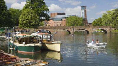 The River Avon and, in the background, the Royal Shakespeare Theatre in the Bard’s birthplace, Stratford-upon-Avon. Getty Images