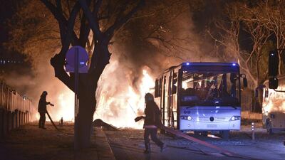 At least 28 people were killed in Wednesday’s suicide bombin in Ankara. IHA via AP