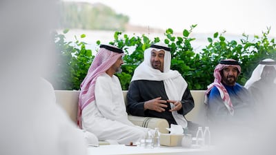 Sheikh Mohamed speaks to Sheikh Ammar, with Sheikh Saif bin Mohamed. Abdulla Al Neyadi / UAE Presidential Court