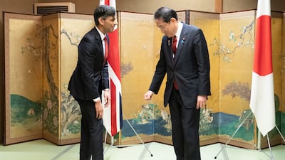 Mr Sunak with Japanese Prime Minister Fumio Kishida during their bilateral meeting in Hiroshima ahead of the G7 Summit. Getty Images