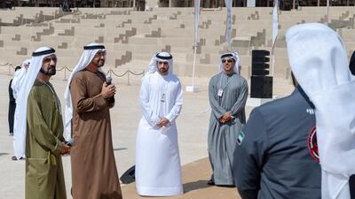 Sheikh Mohammed bin Rashid, Vice President and Ruler of Dubai, and Sheikh Mohamed bin Zayed, Crown Prince of Abu Dhabi and Deputy Supreme Commander of the Armed Forces, honour the UAE Mars Mission team responsible for sending the Hope probe to the Red Planet, during a government retreat on Tuesday. Seen with Sheikh Mansour bin Zayed, Deputy Prime Minister and Minister of Presidential Affairs, and Sheikh Hamdan bin Mohammed, Crown Prince of Dubai. Courtesy: Sheikh Mohamed bin Zayed Twitter