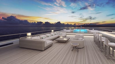 The yacht's pool and outdoor lounge area