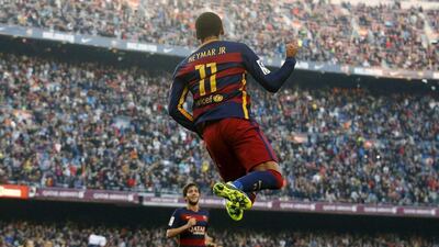 Barcelona's Neymar celebrates a goal against Villarreal during their La Liga victory over Villarreal on Sunday at the Camp Nou. Albert Gea / Reuters / November 8, 2015