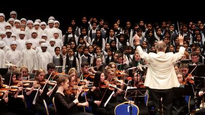 The National Youth Orchestra of Ireland performs in collaboration with the Abu Dhabi School Orchestra at the Abu Dhabi National Theater in Abu Dhabi on March 17, 2014. Christopher Pike / The National