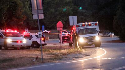 Emergency services at the scene at the entrance of Christmas Hill Park, where the Gilroy Garlic Festival was taking place. EPA