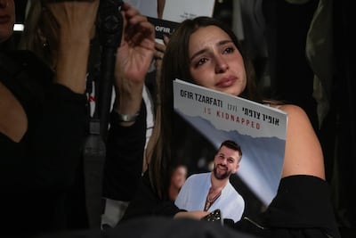 A rally demanding Prime Minister Benjamin Netanyahu secures the release of the Israeli hostages, in Tel Aviv. Getty Images