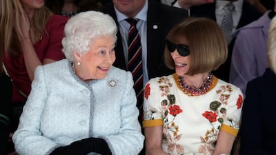 Queen Elizabeth with 'Vogue' editor Anna Wintour. AP