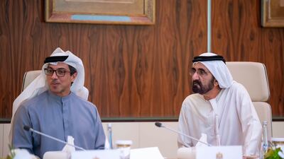 Sheikh Mohammed with Sheikh Mansour bin Zayed, Vice President, Deputy Prime Minister and Chairman of the Presidential Court, during the meeting