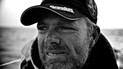 A black and white portrait shot of Team Brunel's Gerd-Jan Poortman during the third leg of the Volvo Ocean Race on Saturday off the coast of Vietnam. Stefan Coppers / Team Brunel / Volvo Ocean Race / January 24, 2015