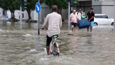 A flooded road in Sharjah after powerful storms swept across the country in March. Chris Whiteoak / The National
