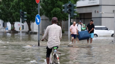 A flooded road in Sharjah after powerful storms swept across the country in March. Chris Whiteoak / The National