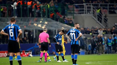 Inter players react after Fati's goal. AP