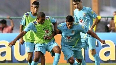 Brazil will be banking on their strikers – promising youngster Neymar Jr, back left, and Hulk, second right, one of the three overage players in the squad – to win the gold.