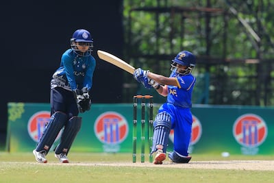UAE's Theertha Satish during the ACC Women's Premier Cup final against Thailand in Malaysia. Photo: Asian Cricket Council