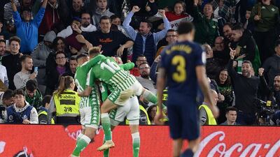 Cristian Tello celebrates his winning goal against Real Madrid. AFP